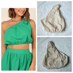 New! Petal & Pup cropped one shoulder beige Top 47509